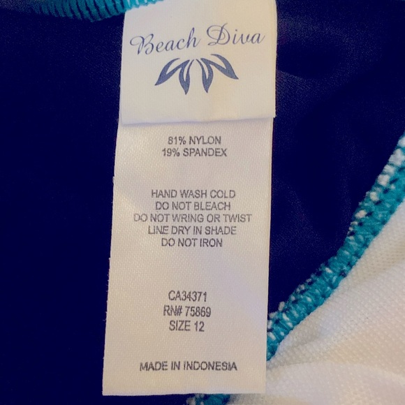 Beach Diva swim suit, two piece. Turquoise and black . - Picture 3 of 4